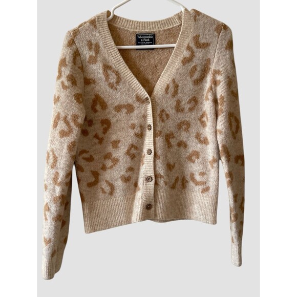 Abercrombie & Fitch Women’s Medium Tan Cream Leopard Cardigan Sweater - Picture 3 of 10